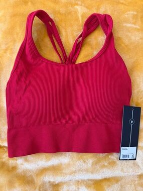 Vibrant Red Ribbed Sports Bra - Velocity